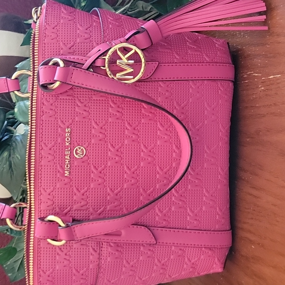 KORS Michael Kors Fuchsia Tote with Gold Accents